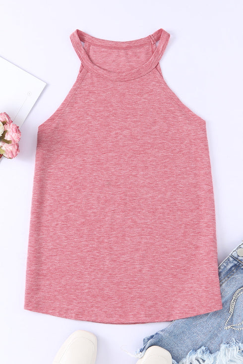 Relaxed Fit High Neck Jersey Halter Tank Top