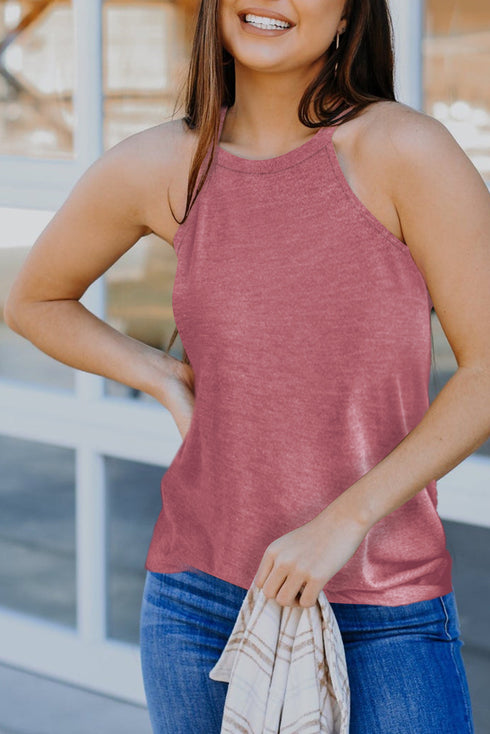 Relaxed Fit High Neck Jersey Halter Tank Top