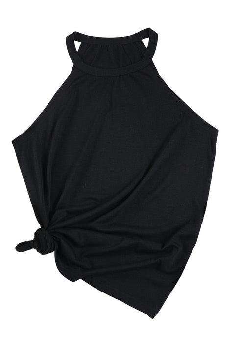 Relaxed Fit High Neck Jersey Halter Tank Top