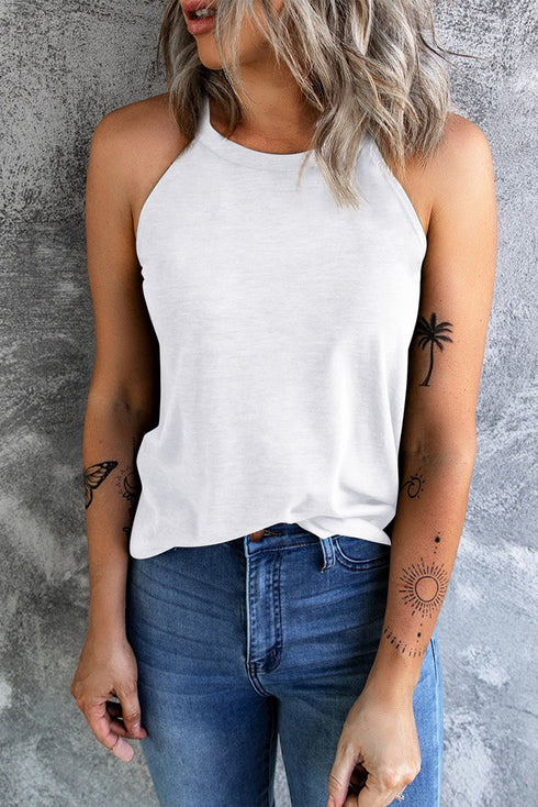 Relaxed Fit High Neck Jersey Halter Tank Top