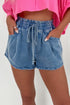 Relaxed Fit High Waisted Drawstring Utility Denim Shorts