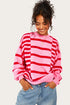 Relaxed Fit Horizontal Striped Crew Neck Pullover Sweater