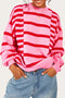 Relaxed Fit Horizontal Striped Crew Neck Pullover Sweater