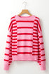 Relaxed Fit Horizontal Striped Crew Neck Pullover Sweater