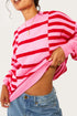 Relaxed Fit Horizontal Striped Crew Neck Pullover Sweater