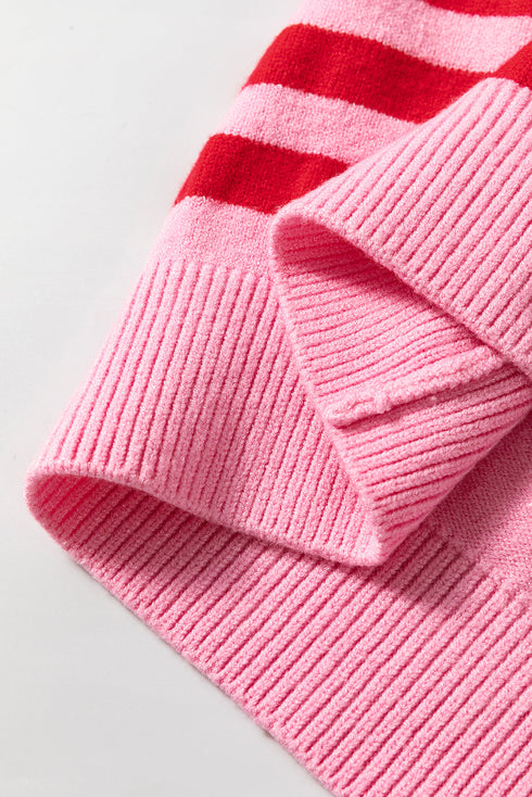 Relaxed Fit Horizontal Striped Crew Neck Pullover Sweater