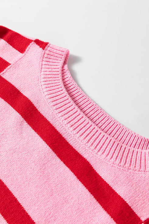 Relaxed Fit Horizontal Striped Crew Neck Pullover Sweater