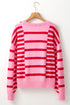 Relaxed Fit Horizontal Striped Crew Neck Pullover Sweater