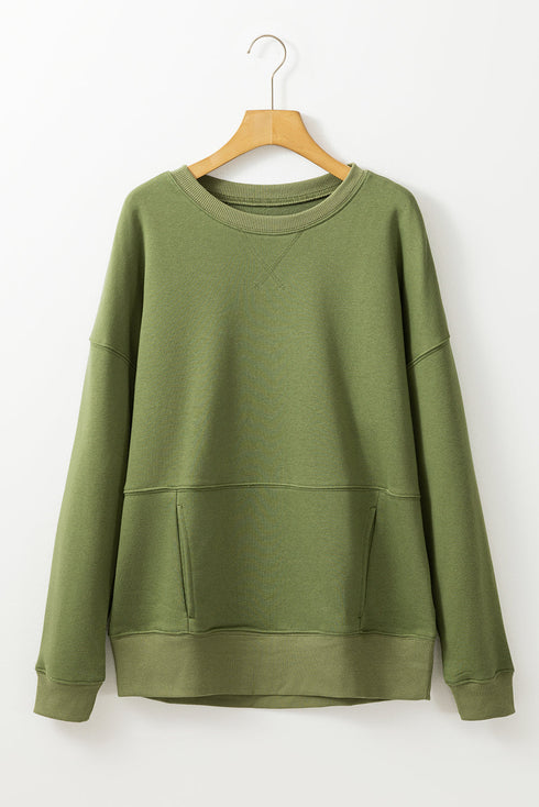 Relaxed Fit Kangaroo Pocket Crew Neck Pullover Sweatshirt