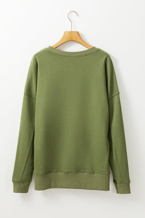 Relaxed Fit Kangaroo Pocket Crew Neck Pullover Sweatshirt
