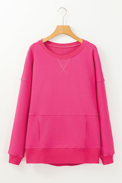 Relaxed Fit Kangaroo Pocket Crew Neck Pullover Sweatshirt