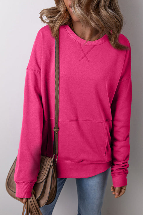 Relaxed Fit Kangaroo Pocket Crew Neck Pullover Sweatshirt