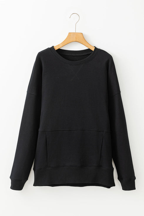 Relaxed Fit Kangaroo Pocket Crew Neck Pullover Sweatshirt