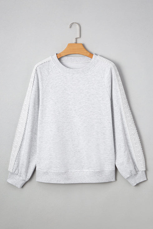 Relaxed Fit Lace Sleeve Detail Crew Neck Sweatshirt