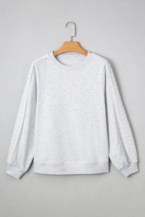 Relaxed Fit Lace Sleeve Detail Crew Neck Sweatshirt