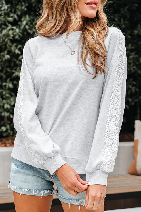 Relaxed Fit Lace Sleeve Detail Crew Neck Sweatshirt