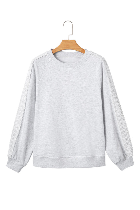 Relaxed Fit Lace Sleeve Detail Crew Neck Sweatshirt