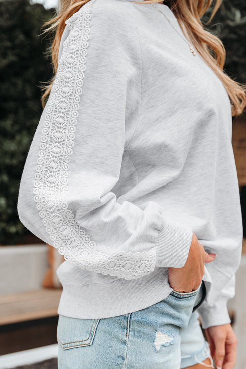 Relaxed Fit Lace Sleeve Detail Crew Neck Sweatshirt