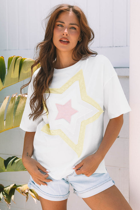 Relaxed Fit Layered Applique Star Graphic Tee