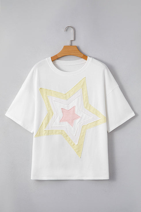 Relaxed Fit Layered Applique Star Graphic Tee