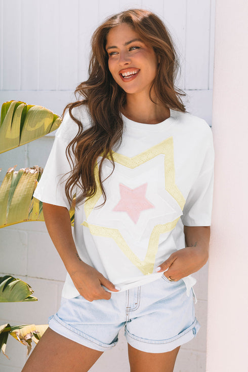 Relaxed Fit Layered Applique Star Graphic Tee