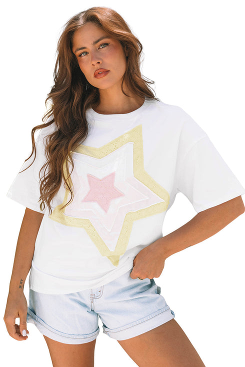 Relaxed Fit Layered Applique Star Graphic Tee
