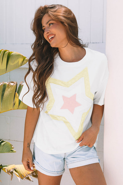 Relaxed Fit Layered Applique Star Graphic Tee