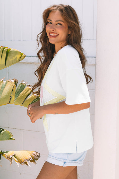 Relaxed Fit Layered Applique Star Graphic Tee