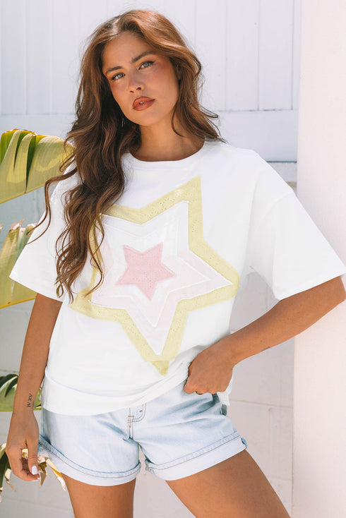 Relaxed Fit Layered Applique Star Graphic Tee