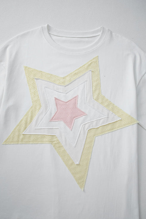 Relaxed Fit Layered Applique Star Graphic Tee