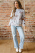 Relaxed Fit Leaf Print Varsity Stripe Pullover Sweatshirt