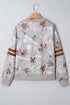 Relaxed Fit Leaf Print Varsity Stripe Pullover Sweatshirt