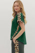 Relaxed Fit Leopard Print Accent Round Neck T Shirt