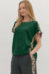 Relaxed Fit Leopard Print Accent Round Neck T Shirt