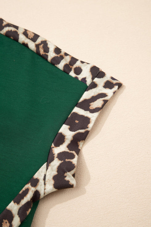 Relaxed Fit Leopard Print Accent Round Neck T Shirt