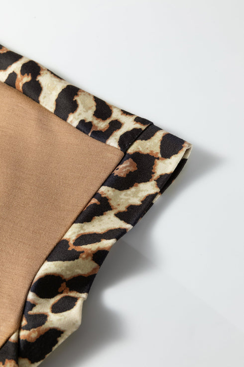 Relaxed Fit Leopard Print Accent Round Neck T Shirt