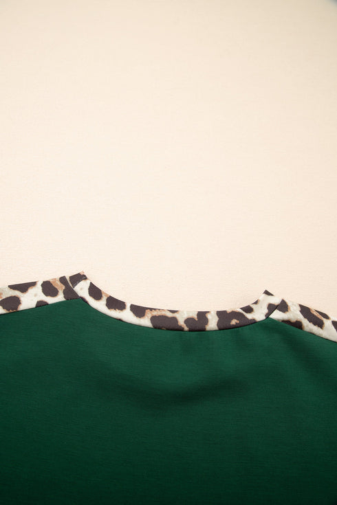 Relaxed Fit Leopard Print Accent Round Neck T Shirt