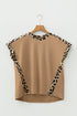 Relaxed Fit Leopard Print Accent Round Neck T Shirt