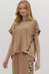 Relaxed Fit Leopard Print Accent Round Neck T Shirt