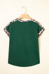 Relaxed Fit Leopard Print Accent Round Neck T Shirt