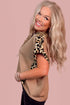 Relaxed Fit Leopard Print Accent Round Neck T Shirt