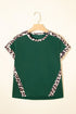 Relaxed Fit Leopard Print Accent Round Neck T Shirt