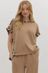 Relaxed Fit Leopard Print Accent Round Neck T Shirt