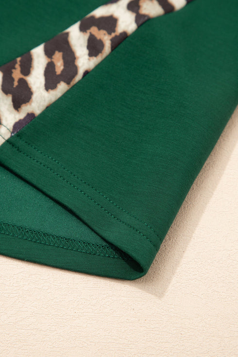 Relaxed Fit Leopard Print Accent Round Neck T Shirt