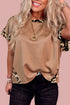 Relaxed Fit Leopard Print Accent Round Neck T Shirt