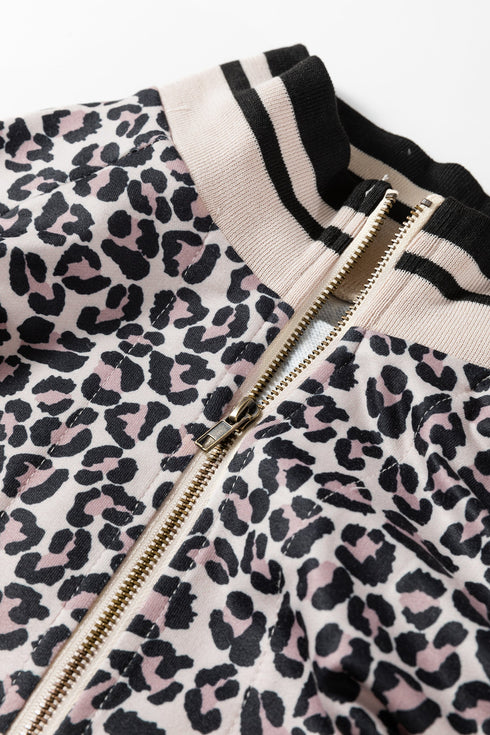 Relaxed Fit Leopard Print Half Zip Collar Blouse