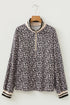Relaxed Fit Leopard Print Half Zip Collar Blouse