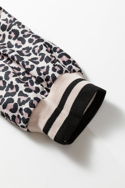 Relaxed Fit Leopard Print Half Zip Collar Blouse