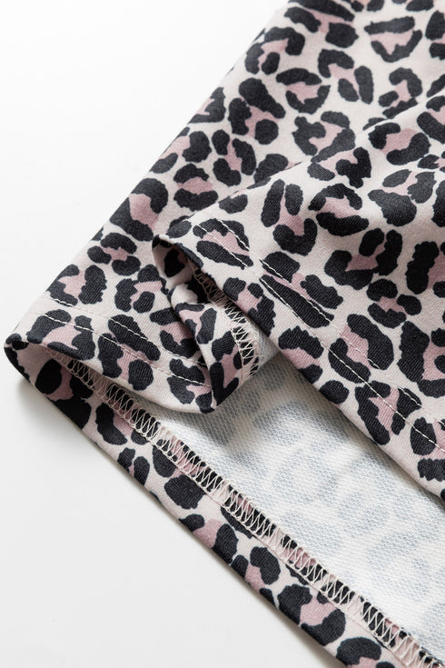 Relaxed Fit Leopard Print Half Zip Collar Blouse