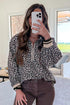 Relaxed Fit Leopard Print Half Zip Collar Blouse